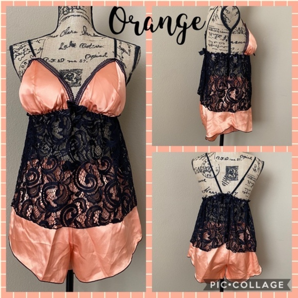 New Satin Silk-Like Lace PJs Set Assorted Color​ - Picture 7 of 8